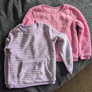 Cozy bundle of two fuzzy crewneck pullover sweatshirt // pink + purple faux fur